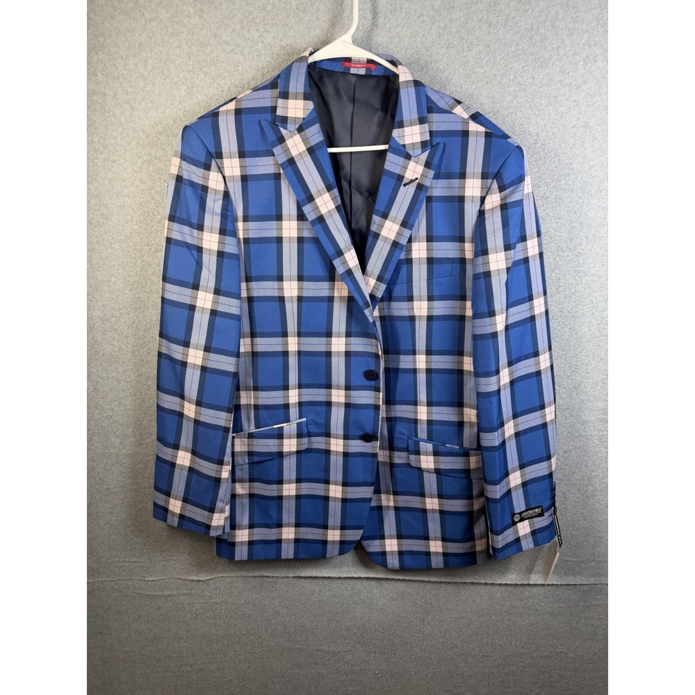 Akademiks Blazer Mens 44 Blue Plaid Sport Coat Jacket Party Cobalt AK106